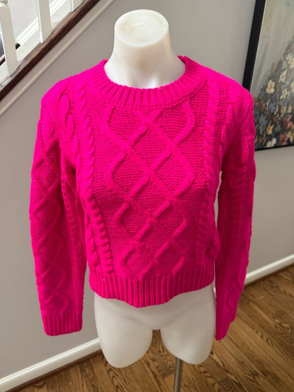 NWT English Factory Hot Pink Cable Knit Textured Cropped Sweater Size XS